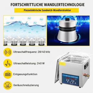 Ultrasunete Curatare Profesionala VEVOR 10L, 240W, 2840 kHz, Incalzire - Img 3