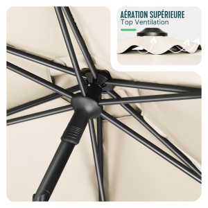 Umbrela de Soare VOUNOT 270 cm, Negru, UV 50, Design Inclinat - Img 6