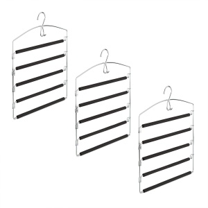 Umeras pentru pantaloni Relaxdays, set 3 bucati, metal, 44,5x37 cm, argintiunegru