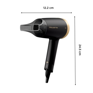 Uscator de par Rowenta CV1811 Express Style | 1900 Effiwatt | 2 Setari | Tehnologia ionilor | Puternic | Buton aer rece | Cablu de alimentare de 1,8 m | Design compact si ultra-usor | Negru/Auriu - Img 7