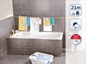 Uscator de perete Leifheit Rollfix 210 Longline, franghie de rufe de 21 m pentru 2 incarcaturi de masina de spalat, suport de uscare extensibil, uscator cu economie de spatiu, suport de rufe montat pe perete, uscator de rufe pentru perete, - Img 2