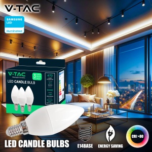 V-TAC 3x Bec LED E14 Lumanare - 4.5W (echivalent cu 40W) Lampa de lumanare - Pachet de 3 - 470Lumeni - Lampa de lumanare - Becuri LED - Bec de economisire a energiei - Lumina 4000K Alb neutru, Alb rece - Img 2