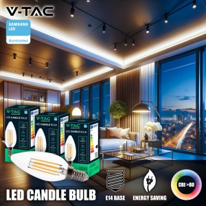V-TAC 3x Bec LED Filament lumanare E14 4W (echivalent cu 35W) - Alb cald 400 lumeni - Pachet de 6 - Eficienta maxima - Decorare filament - Becuri LED - Bec de economisire a energiei - 3000K - Img 2