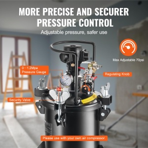 Vas sub presiune VEVOR pentru vopsea spray, vas sub presiune complet automat de 10 litri cu functie de agitare, presiune reglabila de 70 psi, vas sub presiune, rezervor de vopsea cu pistol de pulverizare si furtunuri, pentru vopsire etc. - Img 5