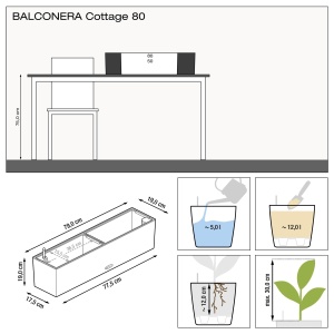 Vaza de flori Lechuza BALCONERA Cottage 80, cu sistem de udare, alba, 79 x 19 x 19 cm - Img 3