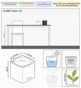 Vaza pentru plante LECHUZA Cube Color 16, 17 x 17 x 16 cm, Schiefergrau, cu sistem de udare - Img 2