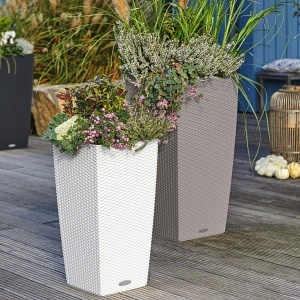 Vaza pentru plante Lechuza CUBICO Cottage 30, alba, 30 x 30 x 56 cm, sistem de udare - Img 5
