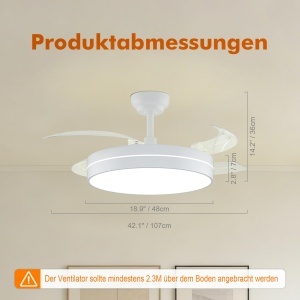 Ventilator de tavan GRIFEMA GD105 cu lumina, telecomanda si motor DC de 30W - Img 8