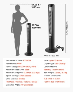 Ventilator de tavan VEVOR 60W, 107cm, 3 viteze, 4 moduri, negru - Img 7