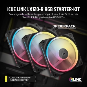 Ventilator RGB CORSAIR iCUE LINK LX120-R, 120mm, Negru, Silentios - Img 2