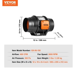 Ventilator tub inline VEVOR GX-06-150, 60W, 400 CFM, motor cupru, zgomot redus - Img 7