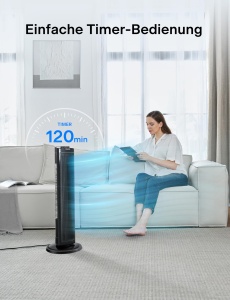 Ventilator turn Pelonis 76 cm 3 viteze timer 8 ore design compact negru - Img 3