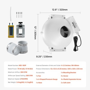 Ventilator VEVOR HEE-100P pentru Reducerea Radonului 260CFM Silentios si Rezistent la Apa - Img 7