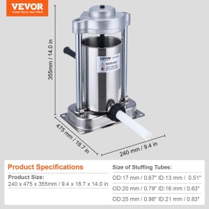 VEVOR 1A-SS305 Umplutura de carnati otel inoxidabil aluminiu turnat sub presiune plastic argintiu - Img 7