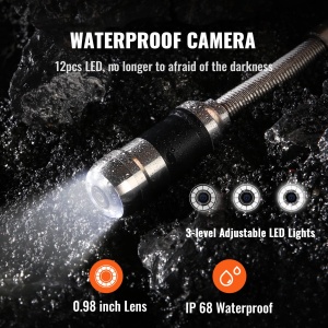 VEVOR 7" Camera profesionala pentru tevi 20m Camera de inspectie industriala 1000TVL Camera de canalizare cu endoscop 16GB Card SD IP68 Monitor color 480P rezistent la apa DVR 4500mAh Baterie cu litiu 6 ore Functionare continua incl. Carcasa de transport - Img 4