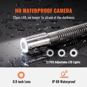VEVOR 9 "Camera de inspectie 50m Camera de teava 1 Megapixel Camera de canalizare 720P Camera de boroscop 12V 4500mAh Baterie cu litiu 6 ore Camera de inspectie a tevilor IP68 pentru canalizare Sisteme de canalizare Drenuri - Img 5