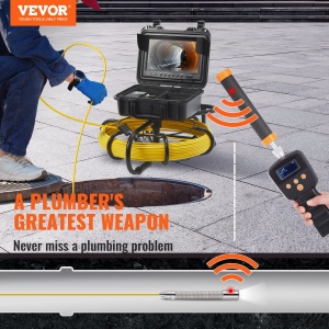 VEVOR 9 "Camera de inspectie 50m Camera de teava 720P Camera de canalizare 512Hz Camera de localizare a endoscopului 12V 4500mAh Baterie cu litiu 6 ore Camera de inspectie a tevilor IP68 pentru canalizare Sisteme de canalizare Drenuri - Img 2
