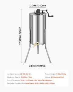 VEVOR Honigschleuder HE-13C-2M-ZJ Extractor manual din inox cu 2 rame si suport ajustabil - Img 7
