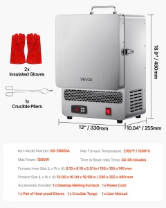 VEVOR KD-Z6651A Cuptor Electric de Topire 1500W Temperatura Maxima 1200degC Ideal pentru Ceramica si Metale - Img 7