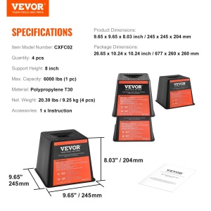 VEVOR Trailer Jack Block RV Accesorii de calatorie, pachet de 4 cricuri cu capacitate de 2721 kg per bloc de nivelare RV, pentru fiecare cric, stalp, picior si roata - Img 7