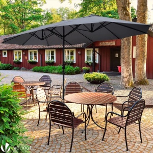 VOUNOT Umbrela dubla cu manivela, umbrela de soare de piata umbrela de gradina umbrela de soare de terasa, protectie solara, 460 x 270 cm, gri - Img 6