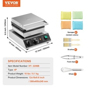Waffeiera comerciala VEVOR HT-2206B 1750W otel inoxidabil control temperatura si timp - Img 7