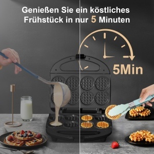 Waffelmaker YASHE, Mini, 8 x 5 cm, Antiaderent, Compact - Img 2