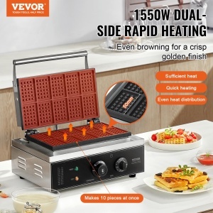 Waffle Maker VEVOR AK-WM10 1550W din inox, 10 wafe, antiaderent - Img 2