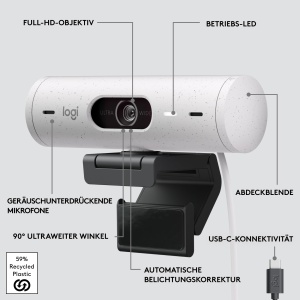 Webcam Logitech Brio 500 Full-HD, 1080p, cu Microfon Dual si Corectie Automata a Luminii - Img 7