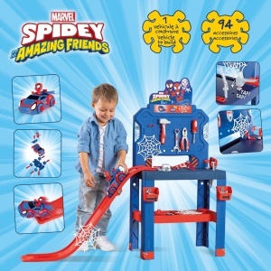 Werkbank pentru copii Smoby Spidey, 94 accesorii, 6 unelte, design supereroi - Img 2