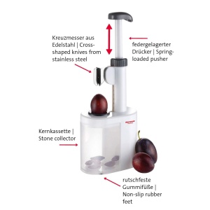 Westmark Prune fara samburi, pentru prune fara samburi gata de gatit, inaltime: 26,5 cm, lama din plastic/otel inoxidabil, Prunus, alb/antracit, 40232260 - Img 4