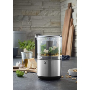 WMF Kitchen Minis Chopper, tocator multiplu Cromargan mat, care economiseste spatiu, cu actionare cu o singura mana, recipient detasabil (0,3 l), 65 W - Img 2