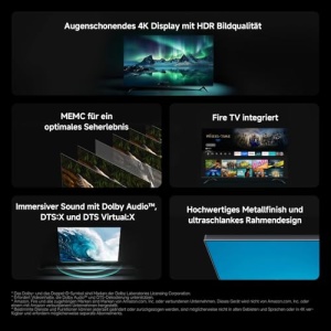 Xiaomi F, 43 inchi (109 cm), 4K UHD, Smart TV, Fire TV, Tuner triplu DVB-C/S/S2/T/T2,HDR10, MEMC,Control vocal cu Alexa, 2GB+32GB, Compatibil cu Apple AirPlay - Img 2