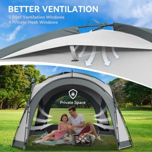 YITAHOME Event Cort de petrecere cu foisor cu cupola 3,5x3,5x2,3 m Corturi impermeabile pentru foisor de camping Cort de gradina Foisor de gradina cu 4 pereti laterali cu plasa de insecte, gri - Img 4