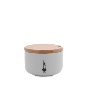 Zuccheriera Bialetti Y0TZ102 cu Coperchio Bamboo, Porcelana, Alb