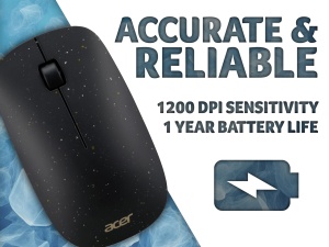 Acer Vero Mouse AMR020 - Mouse fara fir (mouse fara fir de 2,4 GHz, 1200 DPI, management inteligent al energiei, mouse ergonomic pentru mana dreapta si stanga, rotita silentioasa a mouse-ului, 30% continut de plastic PCR) negru - Img 3