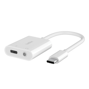 Adaptor audio si de incarcare Belkin Rockstar, USB-C, 60W, Alb