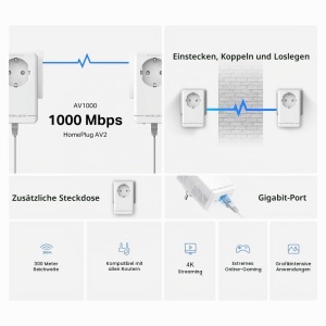 Adaptor Powerline Mercusys MP500P, 1000 Mbits, Plug Play, cu priza integrata - Img 3