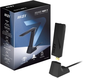 Adaptor WiFi 7 MSI BE6500, viteza tri-band 2880 Mbits, antena ajustabila