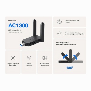 Adaptor WLAN Mercusys MA32H AC1300, 2 antene, USB 3.0, compatibil Windows 1011 - Img 5