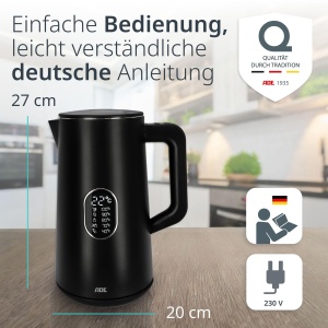 ADE Ceainic cu economie de energie cu setare a temperaturii 40-100degC | 1,5 l | Otel inoxidabil | Fara BPA | negru mat - Img 7