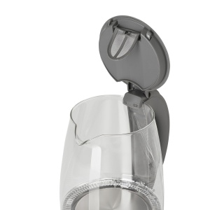 Adler AD 1286 Ceainic din sticla si plastic, 2L, 2000 W, iluminare LED, ceainic din sticla pentru ceai, filtru de calcar, oprire automata, incalzitor de imersie din otel inoxidabil, gri Transparent/Gri - Img 3