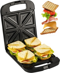Adler AD 3055 Sandwich Maker XXL, 2000 W, Prajitor de paine cu maner ignifug, Prajitor de paine pentru 4 sandvisuri, Prajitor de paine cu picioare de cauciuc robuste, negru