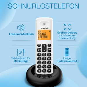 ALCATEL E260 - Telefon DECT fara fir - Design compact - Ecran mare iluminat din spate - Hands-free - Functie de blocare a apelurilor nedorite - Alb - Img 3
