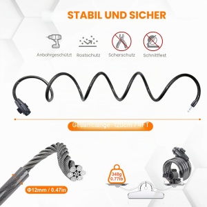 Antifurt Bicicleta GRIFEMA cu 2 Chei, 120cm12mm, Negru, Siguranta Ridicata - Img 3