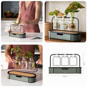 Anzuchtstation pentru plante Fiskars Urban Plant Care, 3 sticle, oliv, metal - Img 2