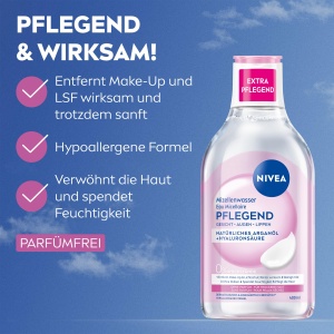 Apa micelara NIVEA Mizellenwasser Pflegend 400 ml pentru ten uscat, cu Argan si Hyaluron - Img 2