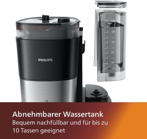 Aparat de cafea Philips All-in-1 - rasnita conica integrata pentru cafea proaspat macinata - recipient pentru boabe Duo, ulcior de sticla de 1,25 L, reglare individuala a intensitatii (HD7900/50) - Img 3