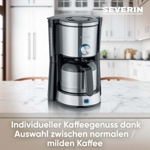 Aparat de cafea SEVERIN "TypeSwitch" cu ulcior termic, AromaSwitch pentru a alege intre 2 profiluri de preparare, aparat de cafea pentru pana la 10 cani, 1.000W, otel inoxidabil periat-negru, KA 4845 - Img 3