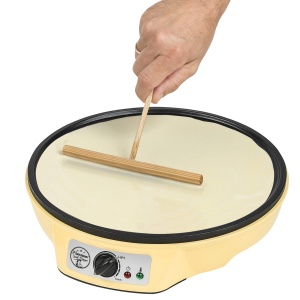 Aparat de clatite Bestron in design retro, pentru clatite cu O 30 cm, incl. Intinzator de aluat si Strunjit clatite, cu acoperire antiaderenta, 1000 wati, Culoare: Galben - Img 3